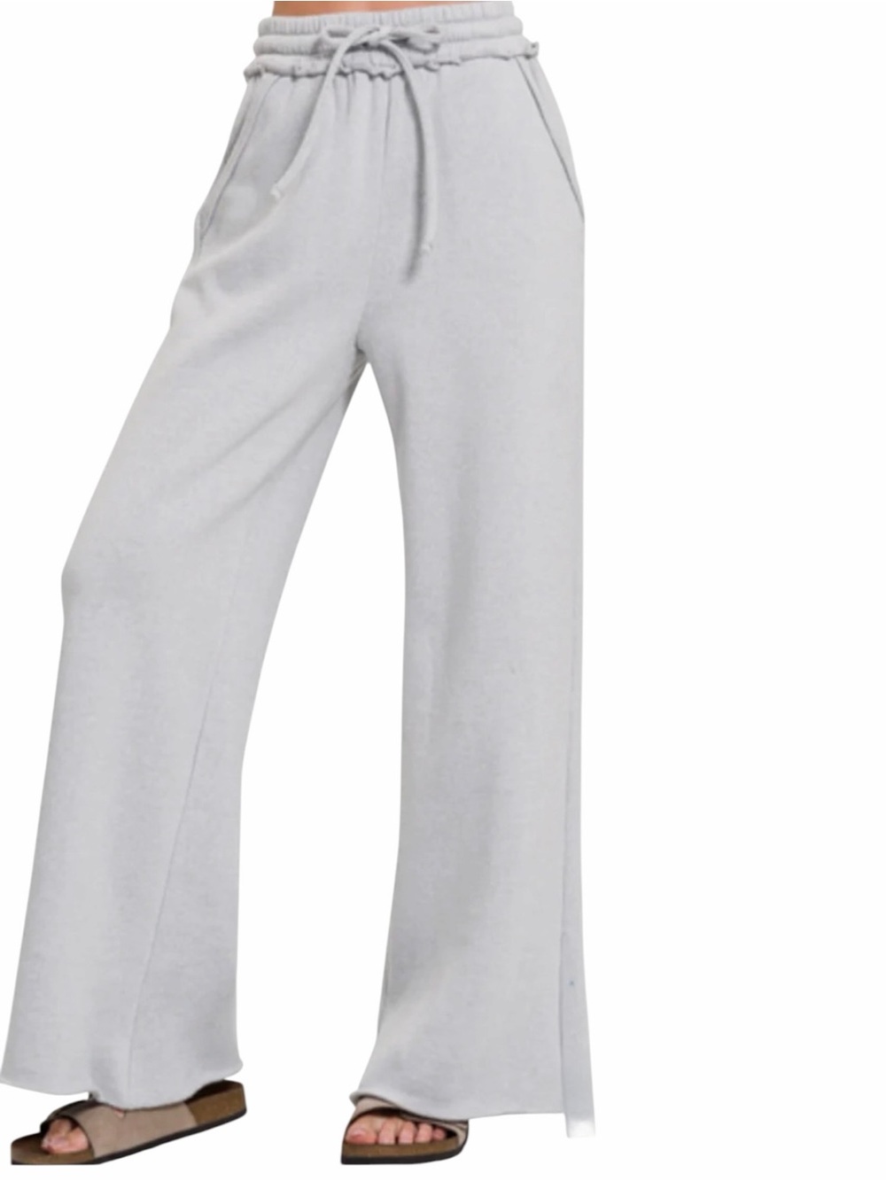 Zenana Raw Bottom Fleece Palazzo Sweat Pant, Size S